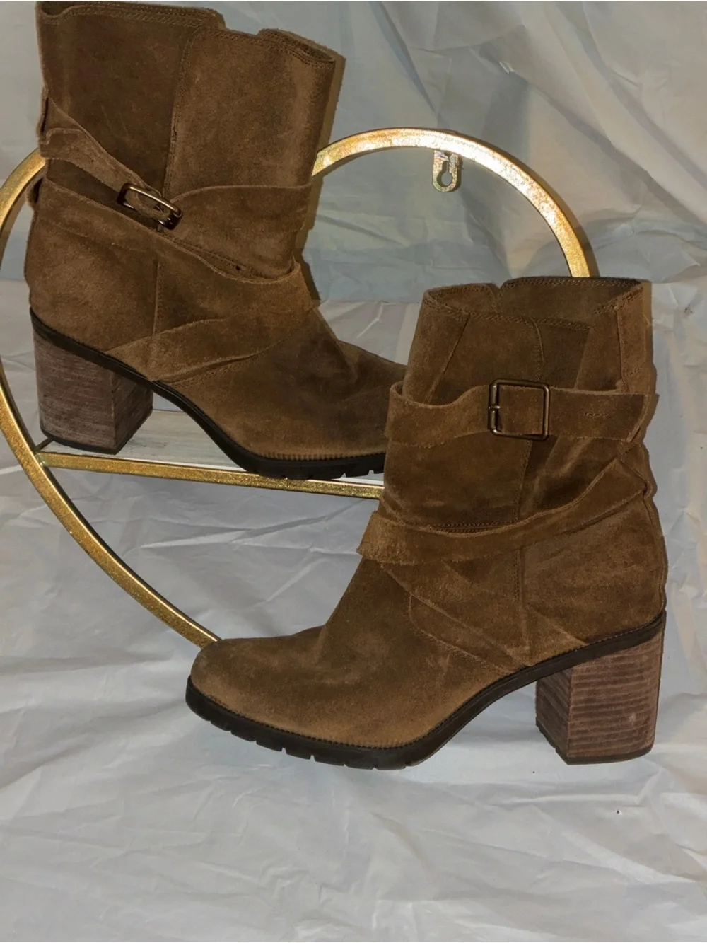 Women's Clarke Brown Suede Ankle Boots with Moto Strap-9